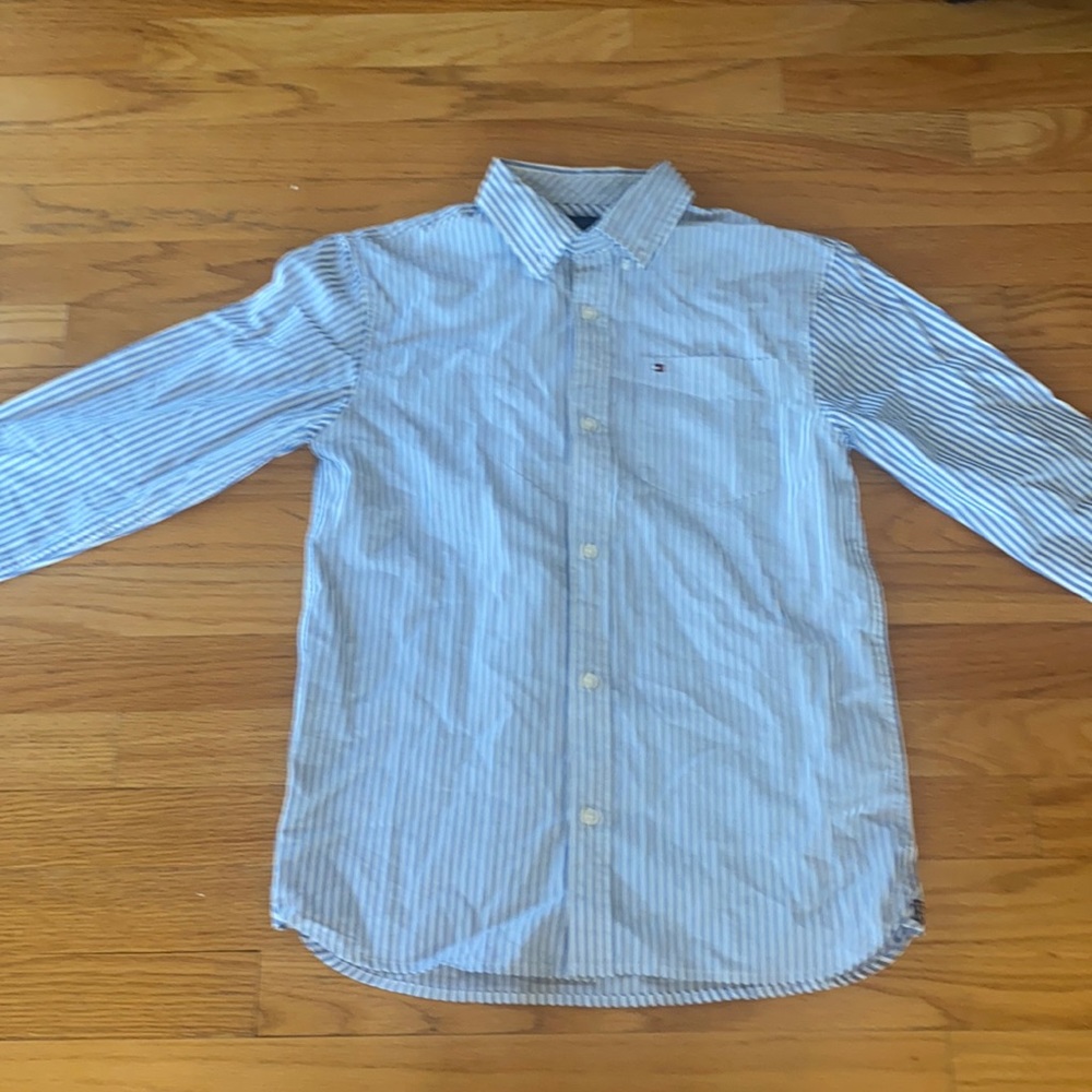 Tommy Hilfiger white and blue striped dress shirt.